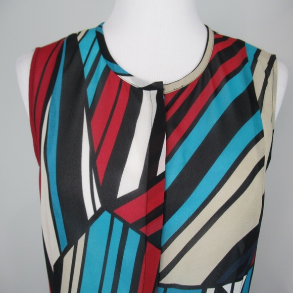 DKNYC Sheer Peplum Striped Multicolored Blouse Sleeveless Button Front Women’s 8 - Picture 2 of 12
